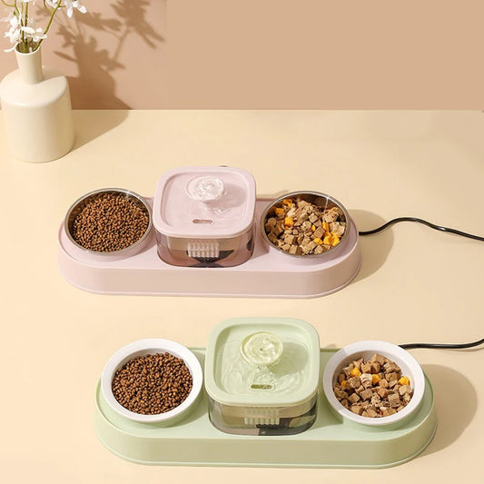 Cat Food Bowl Pet Automatic Feeder Water Dispenser Dog Cat Food Container Drinking Dish Anti Slip Double Bowl