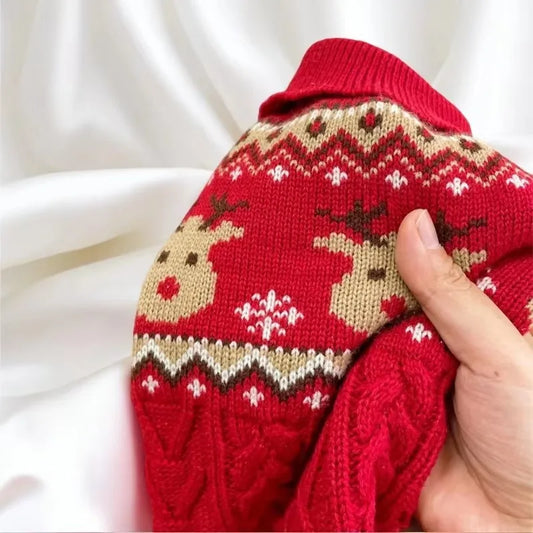 Red and green gingerbread, reindeer, Christmas pet sweater, small dog clothes, small dog cat, keep warm in winter