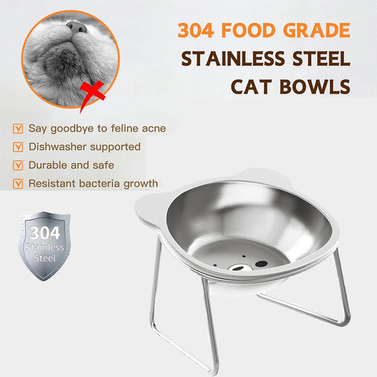 Stainless Steel Cat Bowls Raised Whisker Fatigue Relief Cat Plates Pet Water Dish Kitten Bowls Pet Bowls for Cats Food Bowls