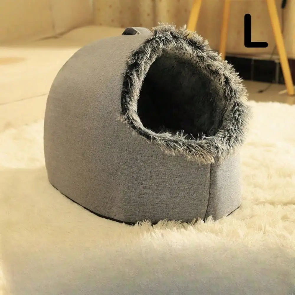Cozy Cat Bed 1pc - Warm Enclosed Plush Cat House with Removable Cover, Winter Pet Bed, Christmas Gift