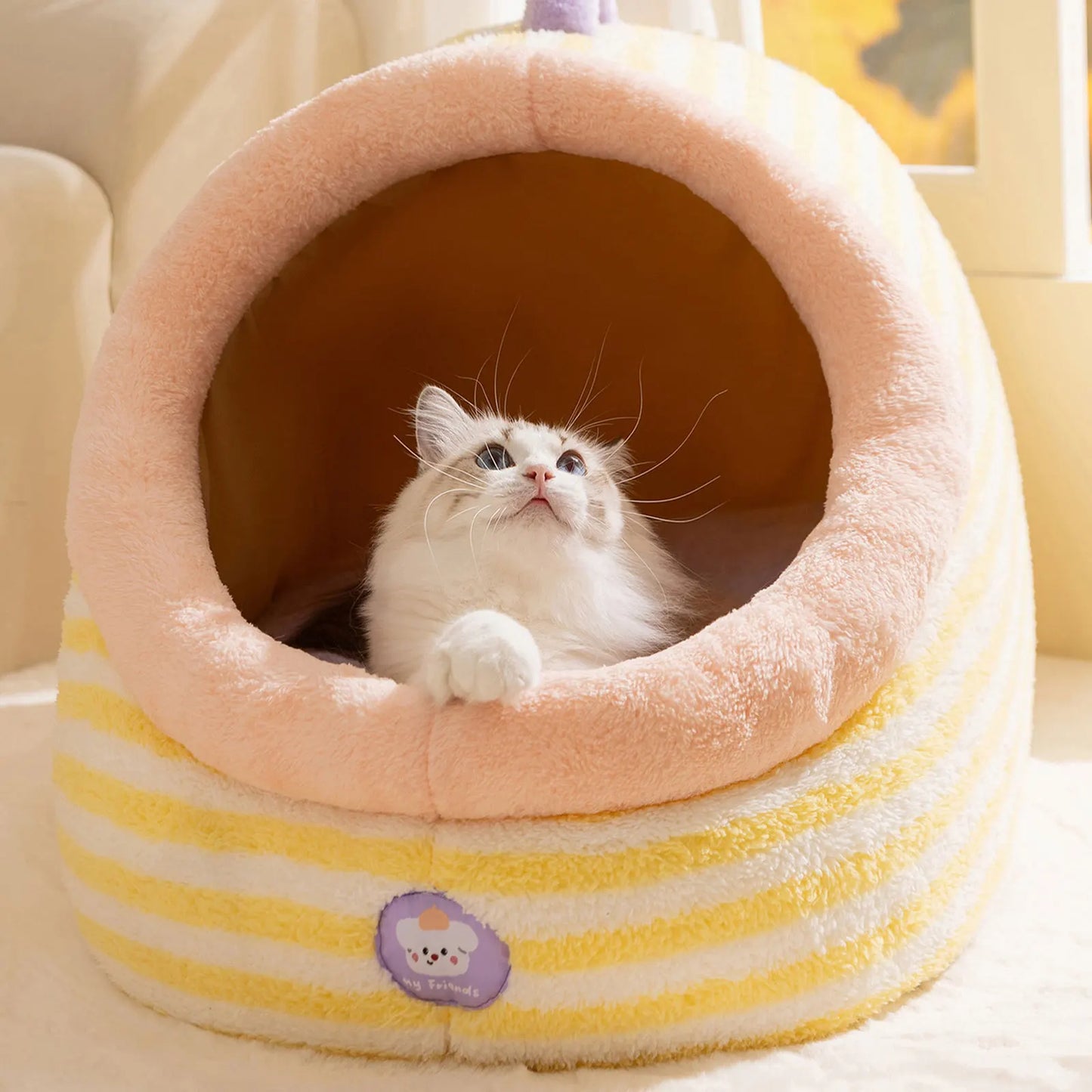 Creative Cat Soft Bed House Removable Plush Dog House Mat Pet Cats Four Seasons Cushion Basket Machine Washable Pet Accessories