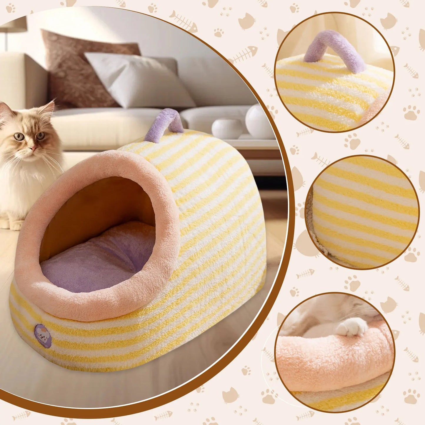 Creative Cat Soft Bed House Removable Plush Dog House Mat Pet Cats Four Seasons Cushion Basket Machine Washable Pet Accessories