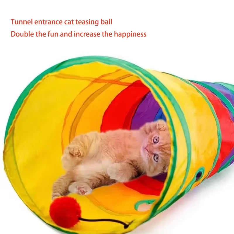 Rainbow Cat Tunnel Collapsible Interactive Cat Toy Durable Scratch Resistant Pet Play Tunnel For Indoor Cats Self Hi Cat Toy