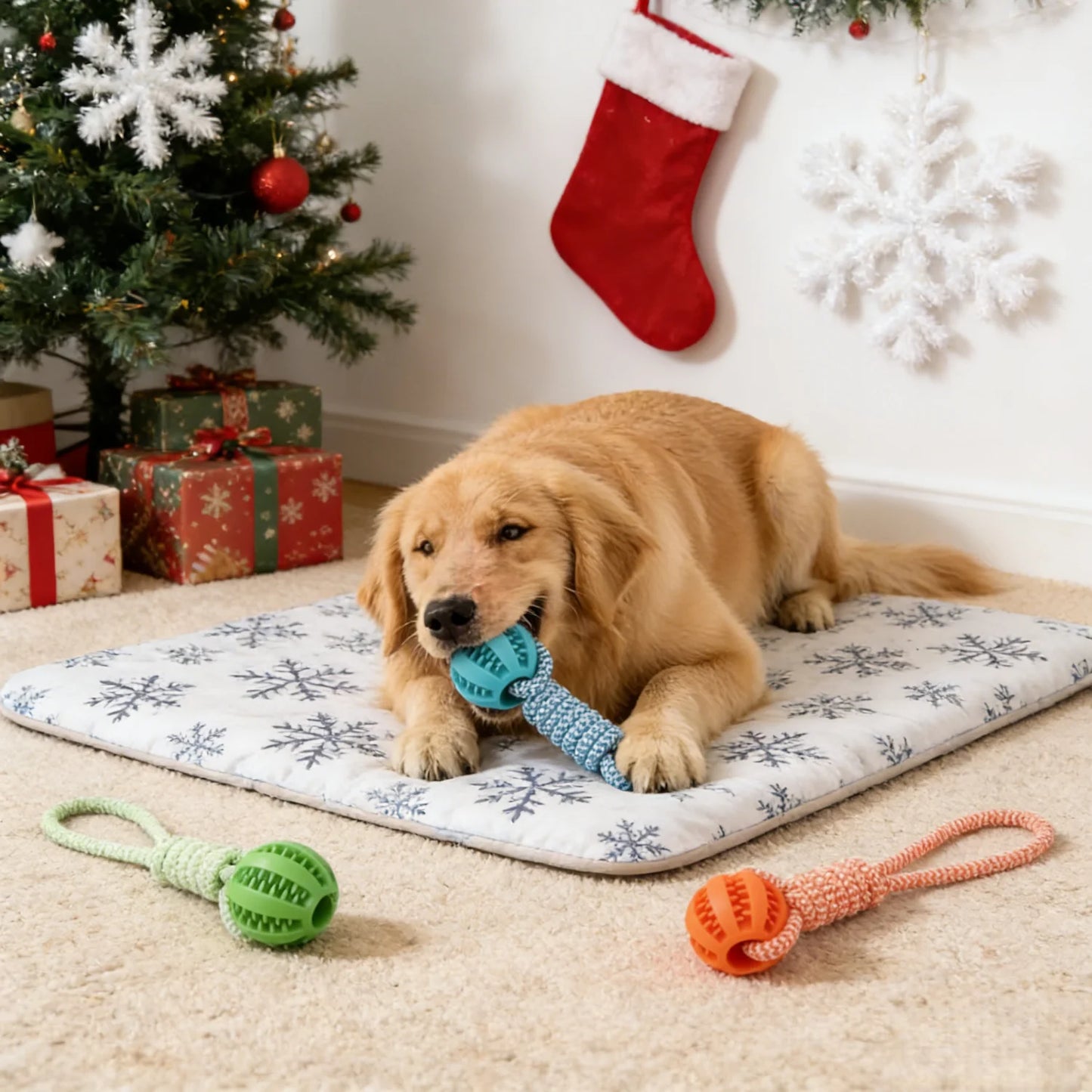 Durable Braided Rope Pet Chew Toy Ball - Dental Cleaning & Treat Dispenser, Fetch & Tug Play for Small/Medium Dogs