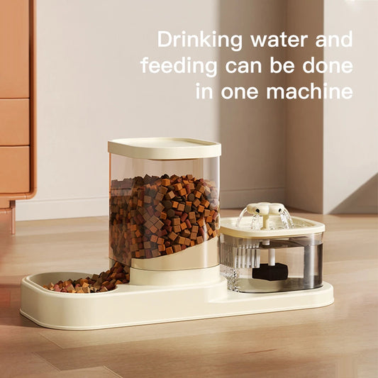 Cat Water Dispenser with Circulating Automatic Flow, Drinking Bowl, Feeding and Watering All-in-One 2-in-1 Pet Device