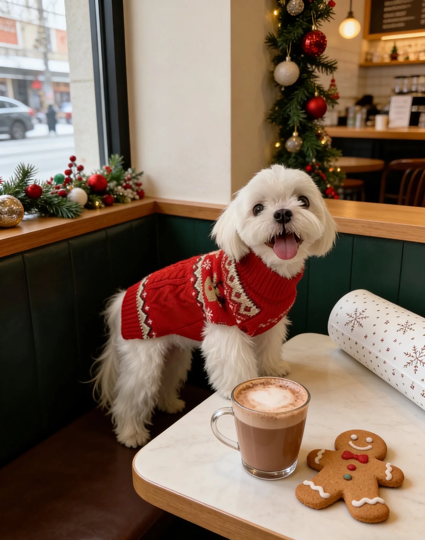 Red and green gingerbread, reindeer, Christmas pet sweater, small dog clothes, small dog cat, keep warm in winter