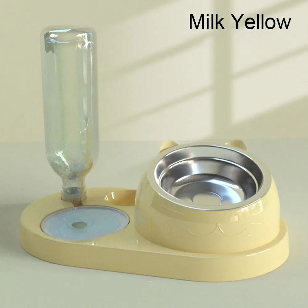 Food Container with Waterer Pet Waterer Feeder 2-in-1 Cat Bowl Water Dispenser Automatic Water Storage Pet Dog Cat Food Bowl
