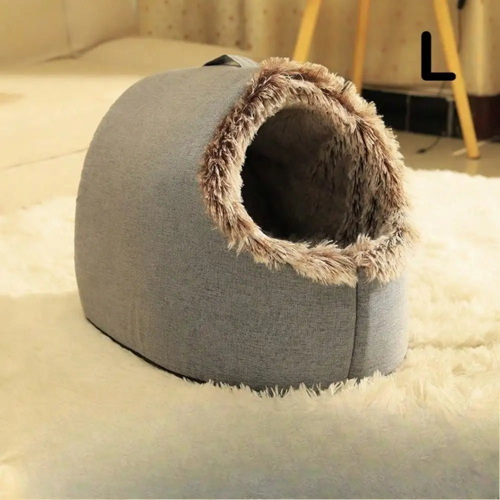 Cozy Cat Bed 1pc - Warm Enclosed Plush Cat House with Removable Cover, Winter Pet Bed, Christmas Gift
