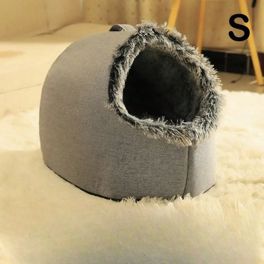 Cozy Cat Bed 1pc - Warm Enclosed Plush Cat House with Removable Cover, Winter Pet Bed, Christmas Gift