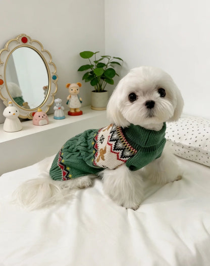 Red and green gingerbread, reindeer, Christmas pet sweater, small dog clothes, small dog cat, keep warm in winter