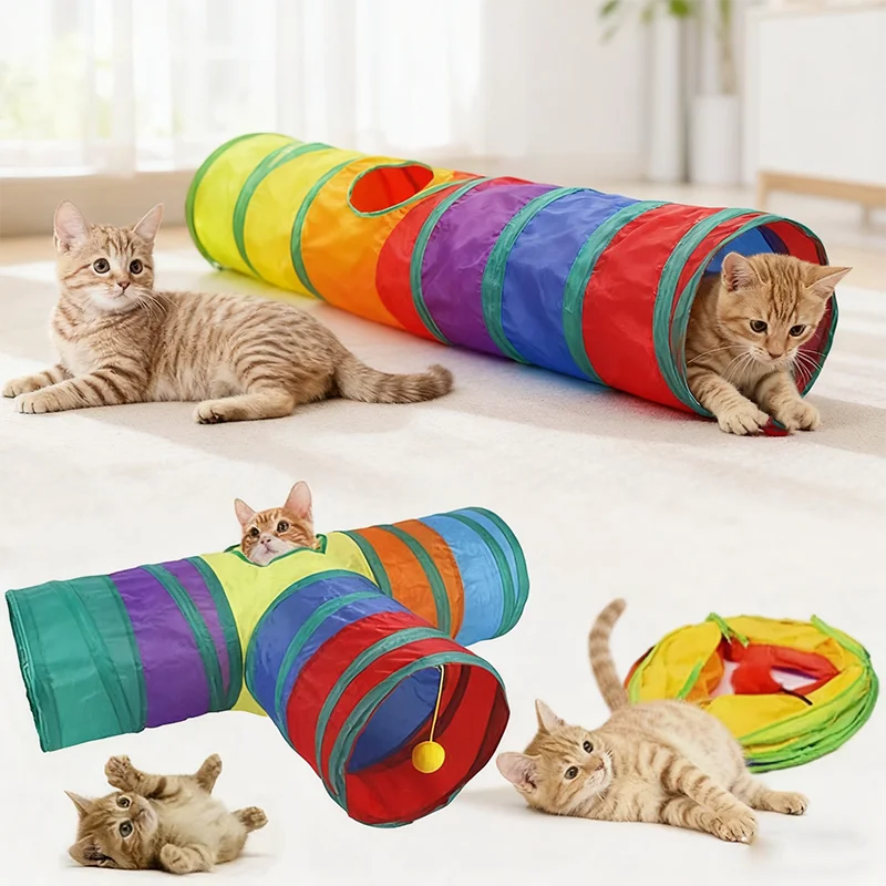 Rainbow Cat Tunnel Collapsible Interactive Cat Toy Durable Scratch Resistant Pet Play Tunnel For Indoor Cats Self Hi Cat Toy