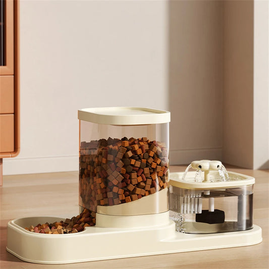 Cat Water Dispenser with Circulating Automatic Flow, Drinking Bowl, Feeding and Watering All-in-One 2-in-1 Pet Device