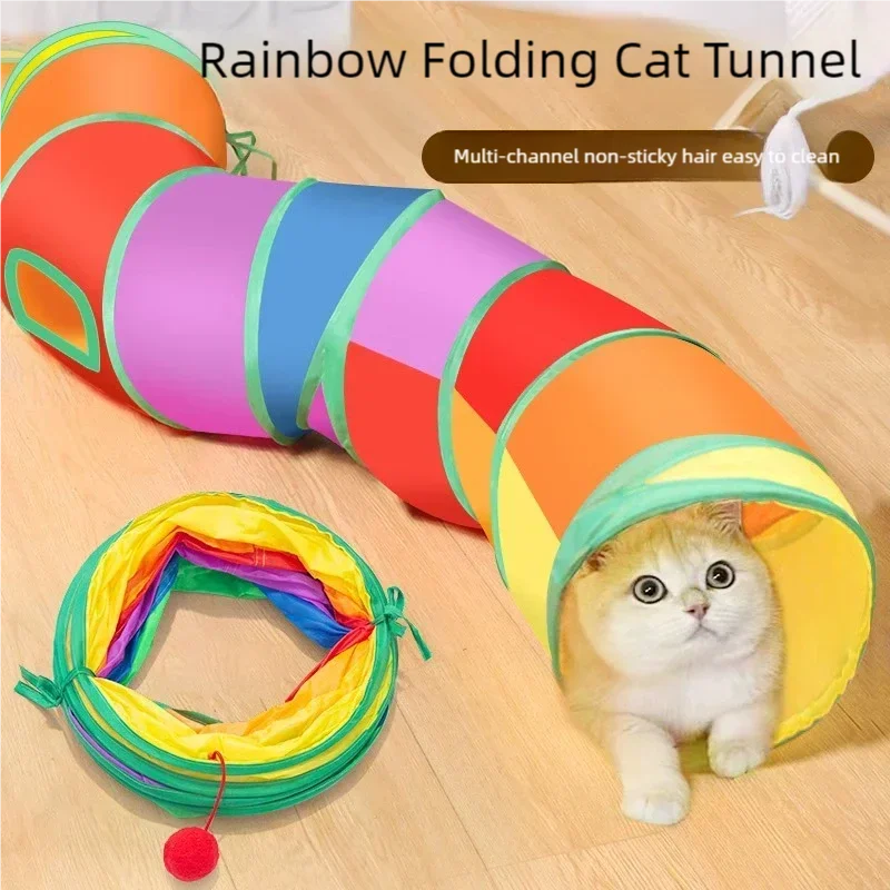 Rainbow Cat Tunnel Collapsible Interactive Cat Toy Durable Scratch Resistant Pet Play Tunnel For Indoor Cats Self Hi Cat Toy