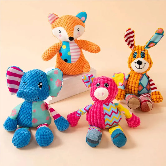 Pet Dog Plush Toy Cute Fox Elephant Bite Resistant Interactive Squeaky Dog Chewing Toy Dog Teeth Cleaning Sounding Doll Chew Toy