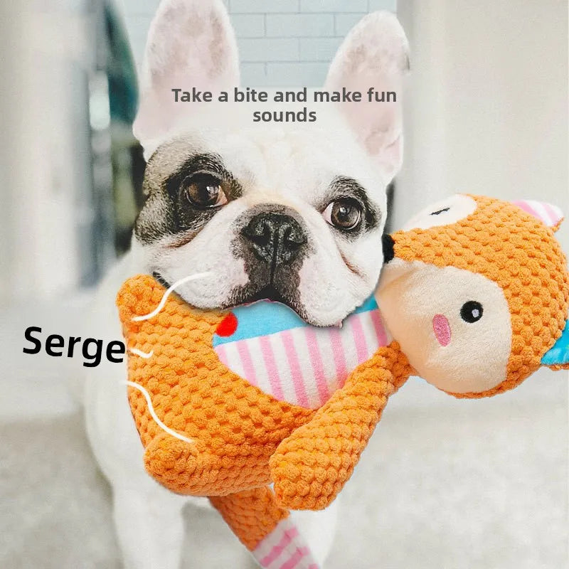 Pet Dog Plush Toy Cute Fox Elephant Bite Resistant Interactive Squeaky Dog Chewing Toy Dog Teeth Cleaning Sounding Doll Chew Toy