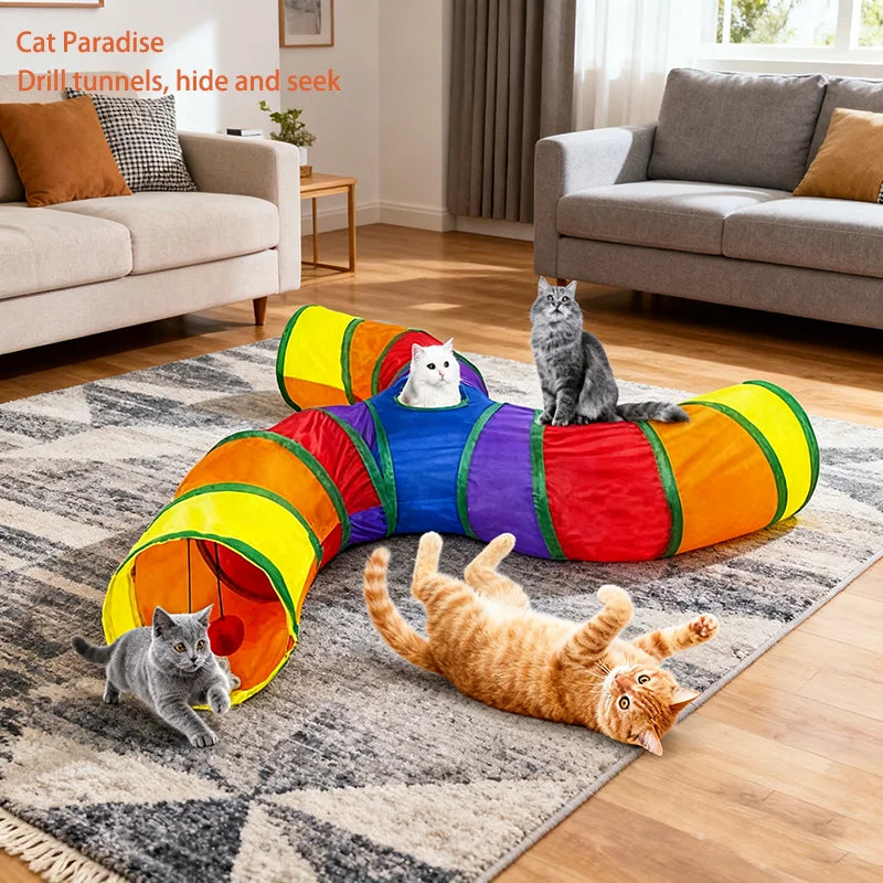 Rainbow Cat Tunnel Collapsible Interactive Cat Toy Durable Scratch Resistant Pet Play Tunnel For Indoor Cats Self Hi Cat Toy