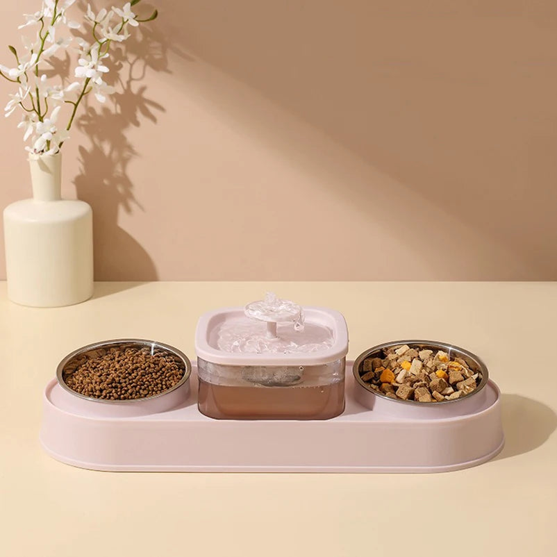 Cat Food Bowl Pet Automatic Feeder Water Dispenser Dog Cat Food Container Drinking Dish Anti Slip Double Bowl