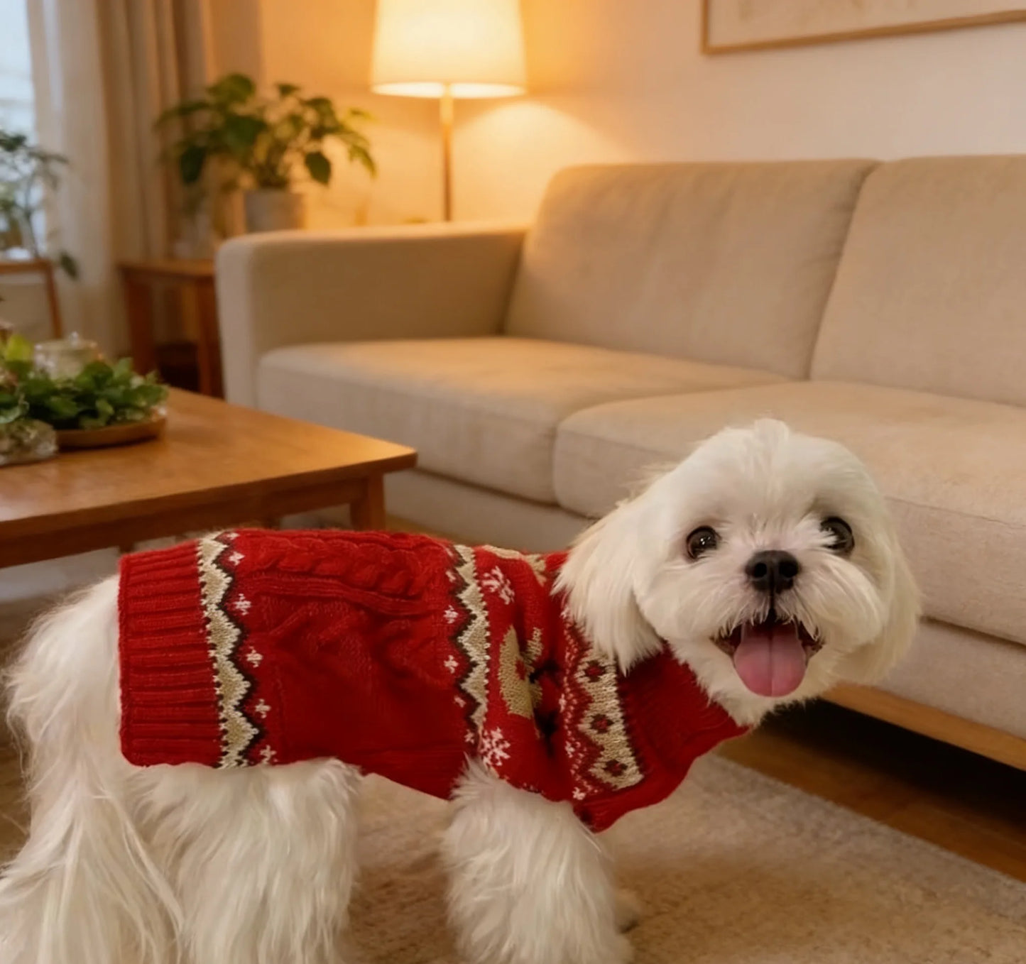 Red and green gingerbread, reindeer, Christmas pet sweater, small dog clothes, small dog cat, keep warm in winter