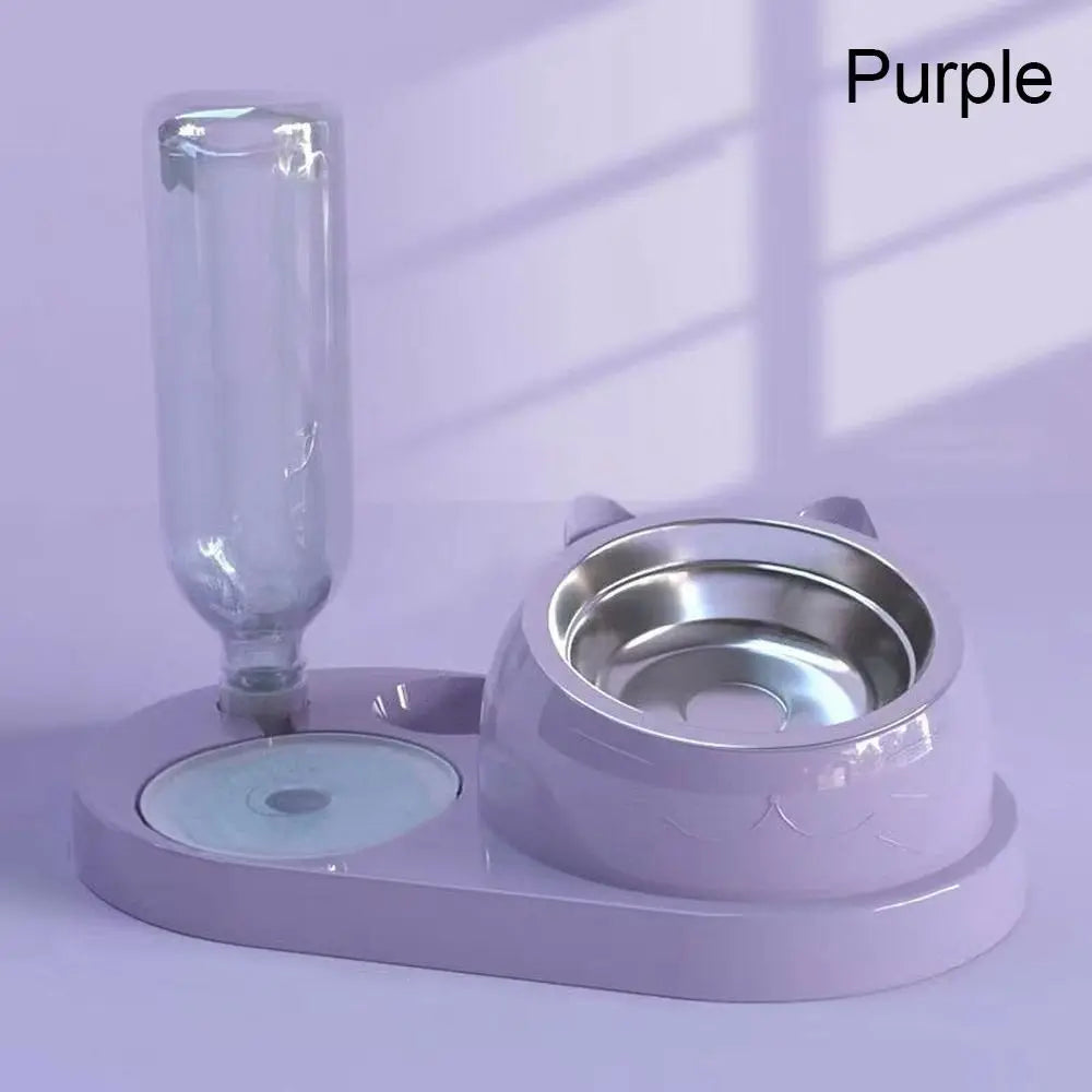 Food Container with Waterer Pet Waterer Feeder 2-in-1 Cat Bowl Water Dispenser Automatic Water Storage Pet Dog Cat Food Bowl